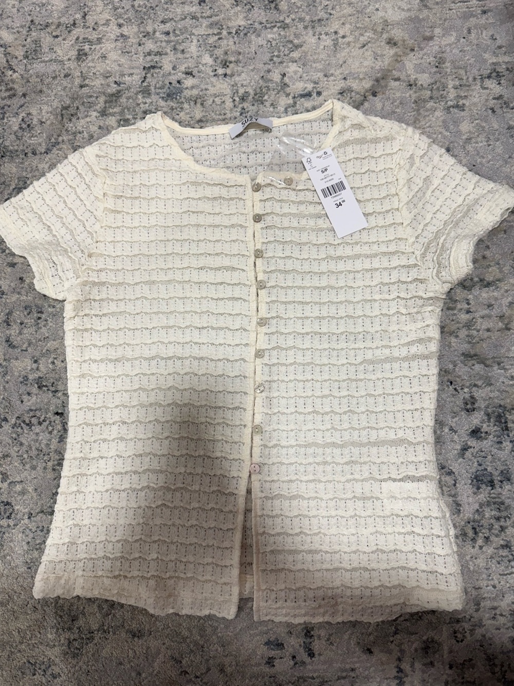Suzy Shier Textured Button-Front Top